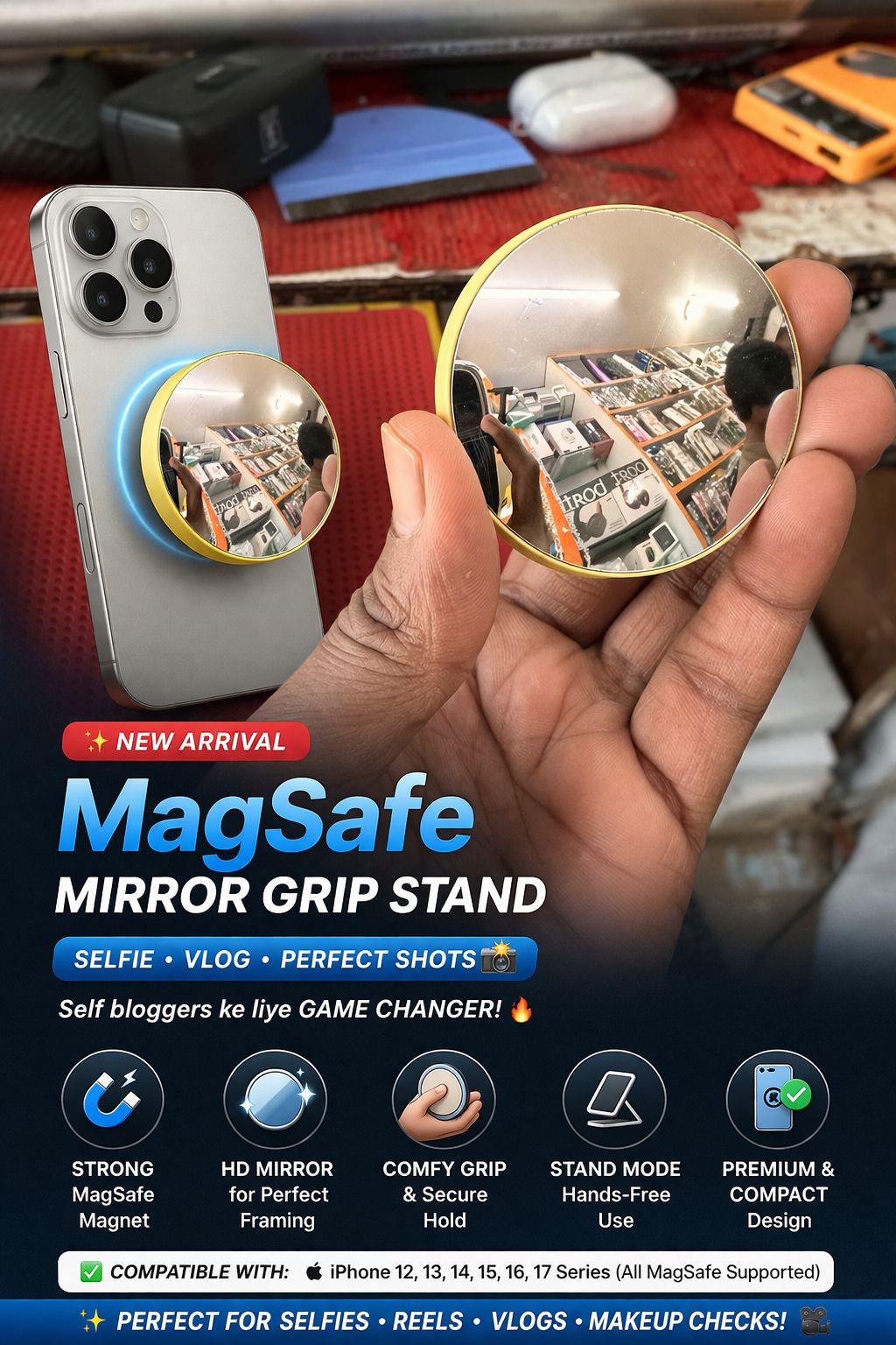 MagSafe Mirror Grip β Selfie & Vlogging Essential πΈβ¨