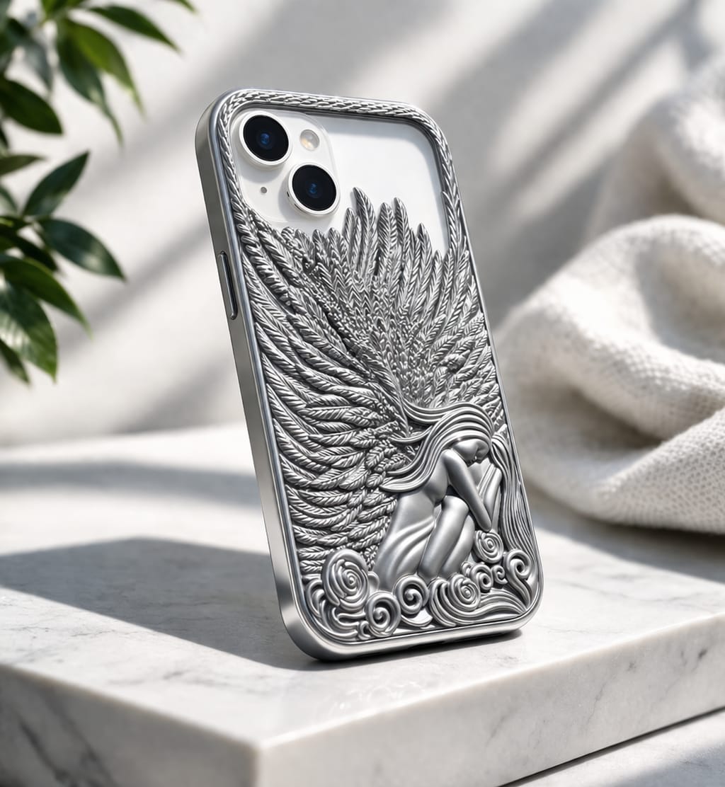 Premium 3D Angel Wing Designer Mobile Case | Shockproof Luxury Back Cover for iPhone | Matte Black Artistic Phone Case