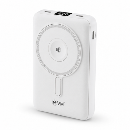 EVM EnMag 17 Pro 10000mAh Wireless Power Bank with Built-in Cables, 22.5W Fast Charging, 15W Magnetic Wireless Output & Foldable Stand – White