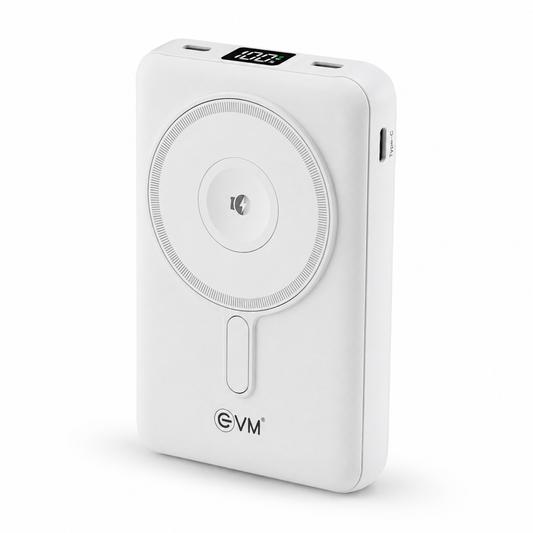 EVM EnMag 17 Pro 10000mAh Wireless Power Bank with Built-in Cables, 22.5W Fast Charging, 15W Magnetic Wireless Output & Foldable Stand – White