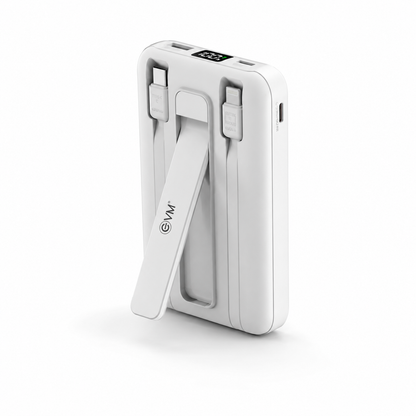 EVM EnMag 17 Pro 10000mAh Wireless Power Bank with Built-in Cables, 22.5W Fast Charging, 15W Magnetic Wireless Output & Foldable Stand – White