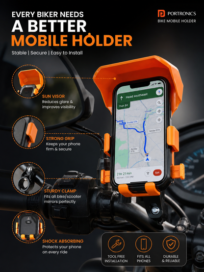 Bike Mobile Holder with Sun Visor – Heavy Duty Handlebar Mount 📱🏍️