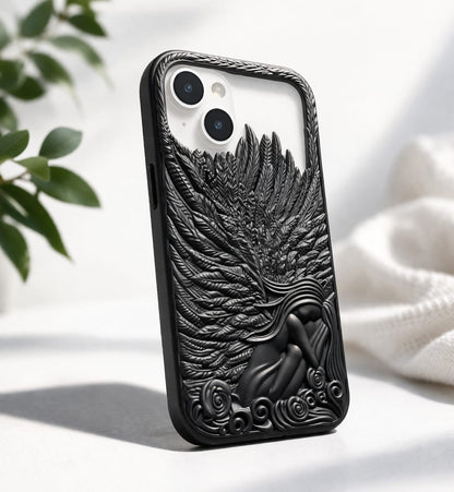 Premium 3D Angel Wing Designer Mobile Case | Shockproof Luxury Back Cover for iPhone | Matte Black Artistic Phone Case