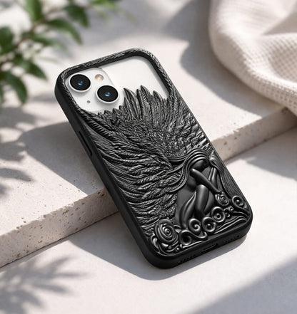 Premium 3D Angel Wing Designer Mobile Case | Shockproof Luxury Back Cover for iPhone | Matte Black Artistic Phone Case
