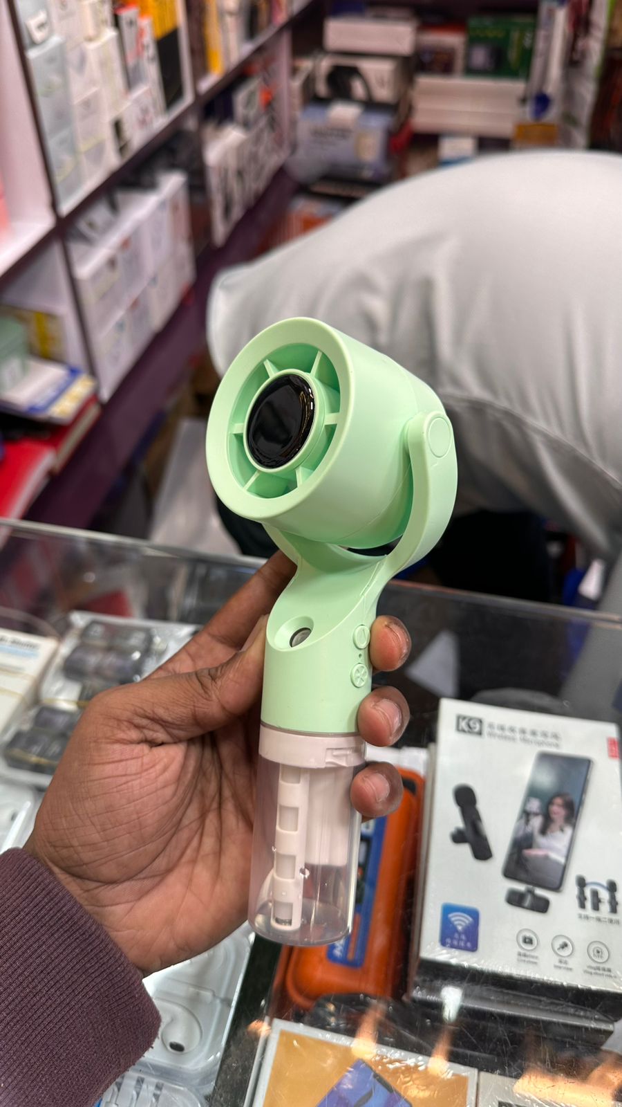 Portable Spray Fan with Mist Humidifier | USB Rechargeable Handheld Cooling Fan | 3 Speed Mini Air Cooler (500mAh, Type-C, Green)