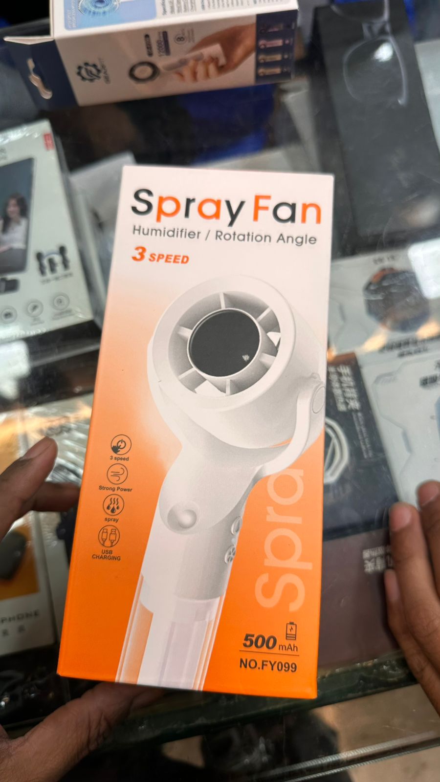 Portable Spray Fan with Mist Humidifier | USB Rechargeable Handheld Cooling Fan | 3 Speed Mini Air Cooler (500mAh, Type-C, Green)